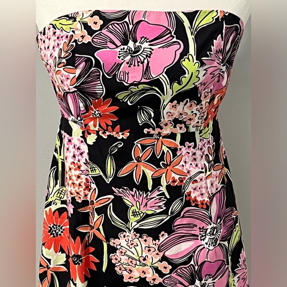 Lilly Pulitzer Petite 8 Sabrina Strapless Dress Black Flower Market Vintage 90’s - Picture 3 of 15